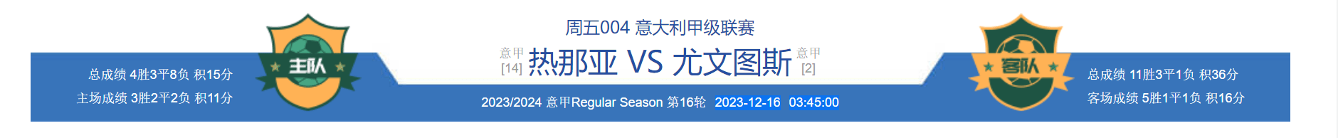 周五意甲：热那亚 VS 尤文图斯