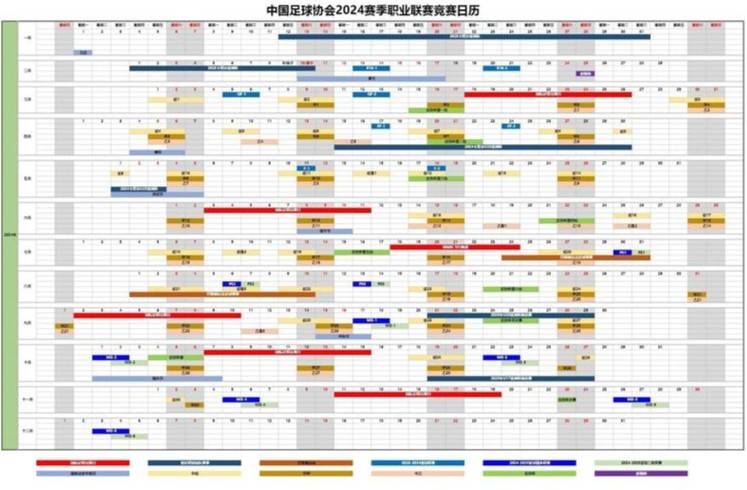 中国足协公布2024赛历，中超3月1日开幕，11月3日结束