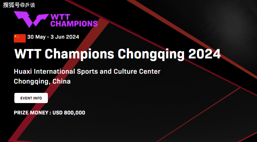 WTT重庆冠军赛定档！5月30日开战，总奖金580万元！