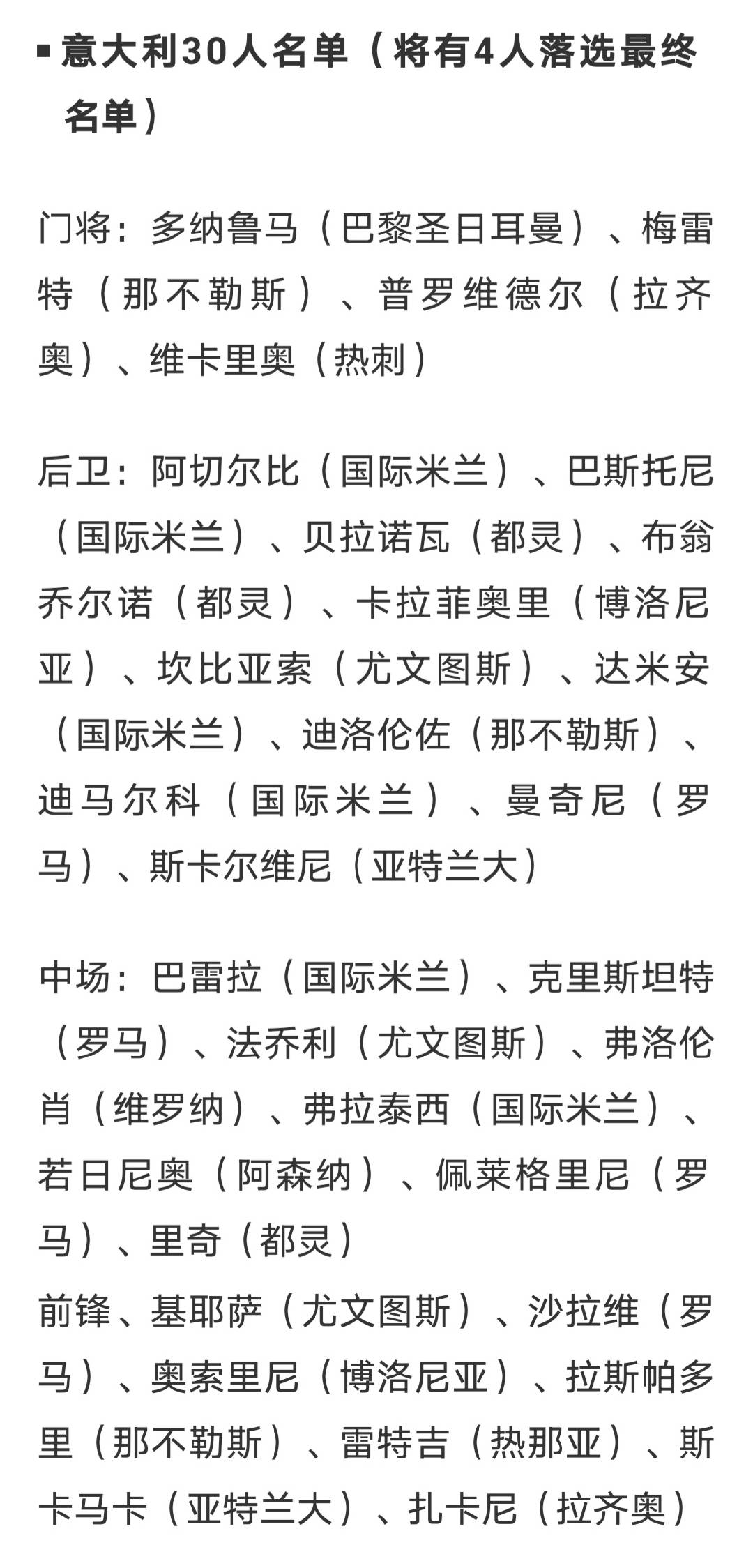 剑指欧洲杯冠军！意大利30人大名单出炉，球迷：出线有点悬