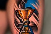 迪马尔科在左大腿纹身庆祝夺冠：蛇环绕意甲冠军奖杯+两颗星星