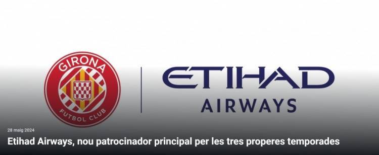 下赛季预算或达1亿！官方:伊蒂哈德航空成为欧冠新军赫罗纳赞助商